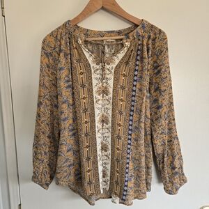 Mason & Belle Floral Bohemian Blouse - Blue and Yellow L